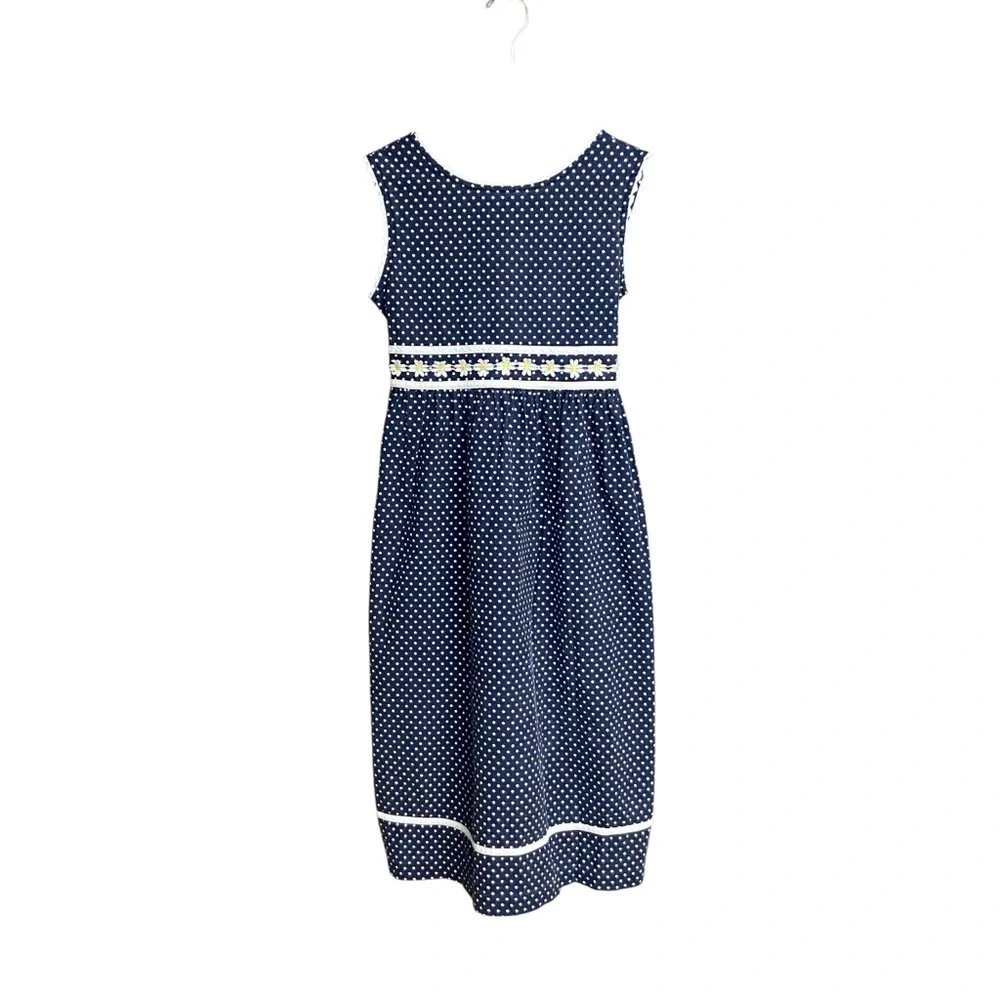 Vintage 90s Rare Editions Dress Girls Size 14 Polka Dot Daisy Appliqué Dress